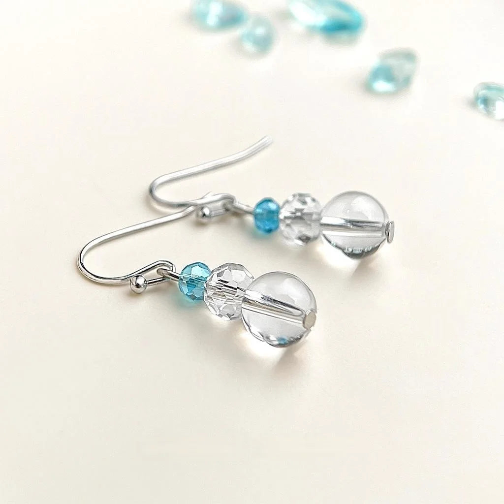 New Chinese Style Glass And White Crystal Ball Drop Earrings Handmade Minimalist Round Jewelry For Women