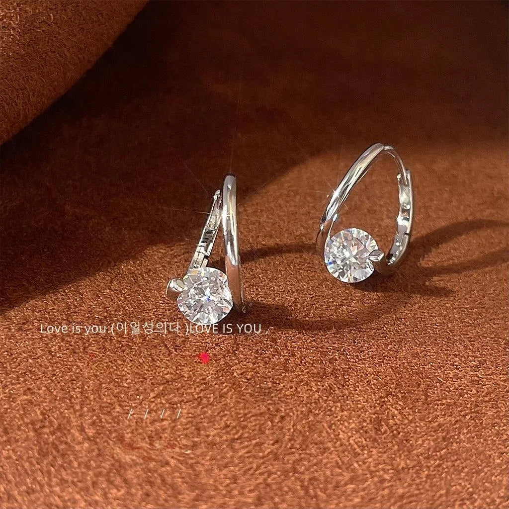 Silver Copper Micro Pave Zircon Geometric Round French Drop Earrings Minimalist Luxury Style