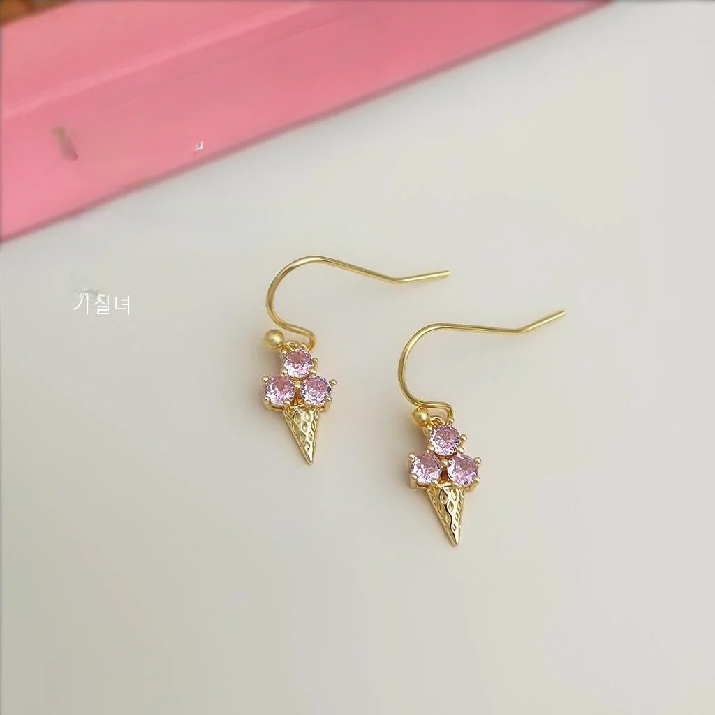 Chic Copper Micro Pave Zircon Ice Cream Cone Drop Earrings For Women