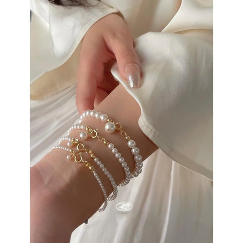 High Gloss Glass Pearl Steel Wire Bracelet French Light Luxury Geometric Fashion Jewelry