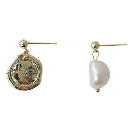 Baroque Freshwater Pearl Drop Earrings Handmade Asymmetric Silver Plated Copper Geometric Jewelry
