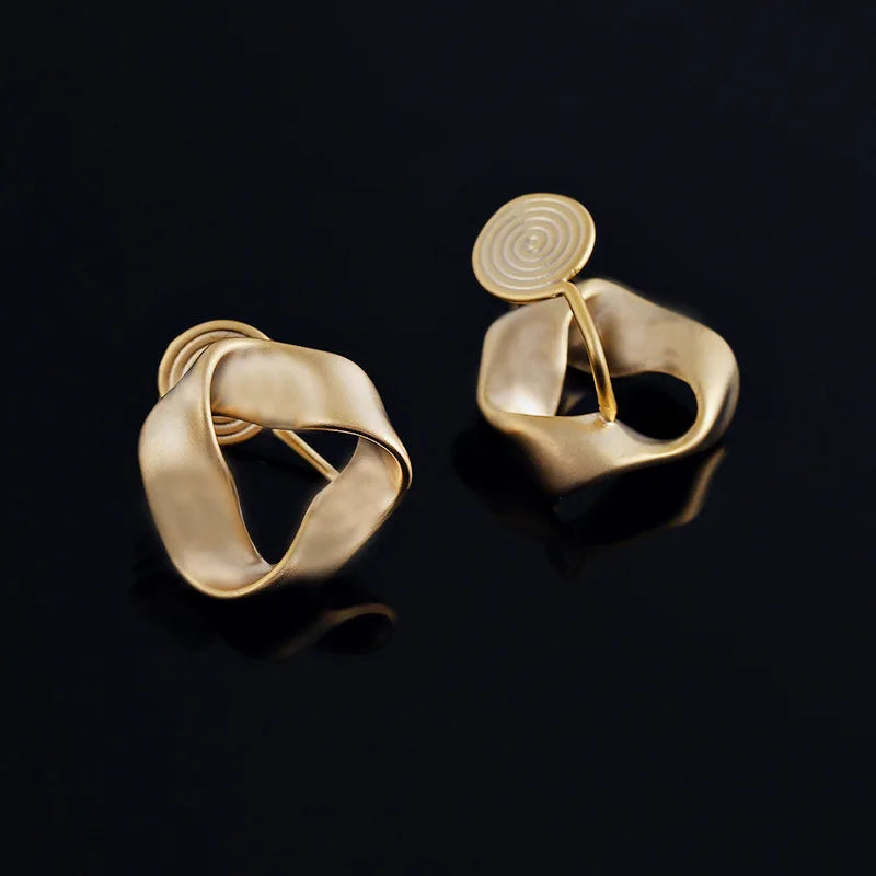 Vintage Matte Gold Alloy Twisted Triangle Hoop Stud & Clip On No Piercing French Elegant Earrings
