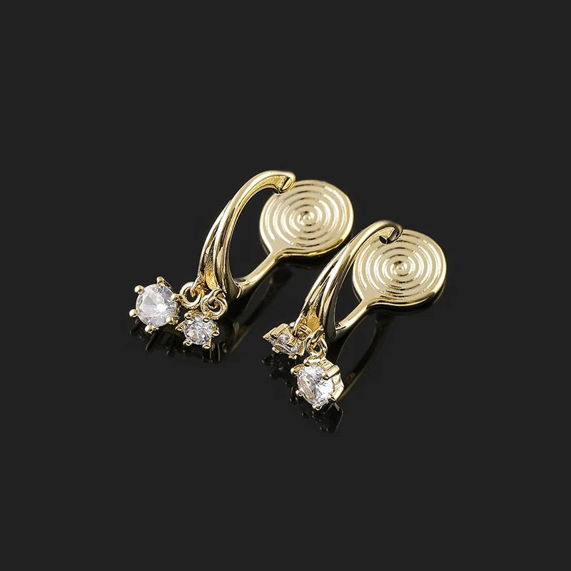 Elegant Gold Alloy Spiral Coil Mini Hoop Stud & Clip On No Piercing Zircon Dangle Earrings