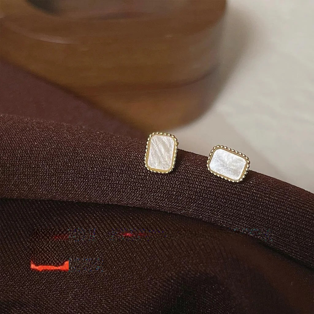 Minimalist Geometric Acetate Square Copper Stud Earrings, French Everyday Mini Jewelry