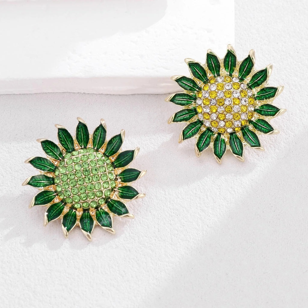 Luxury Enamel Sunflower Brooch With Rhinestone Center, Elegant Alloy Lapel Pin Corsage Suit Accessory