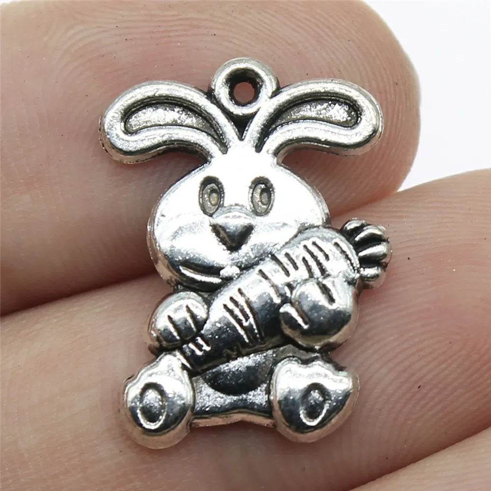 21x15mm 2g Antique Silver Zinc Alloy Rabbit Carrot Charm Pendant for DIY Jewelry Making