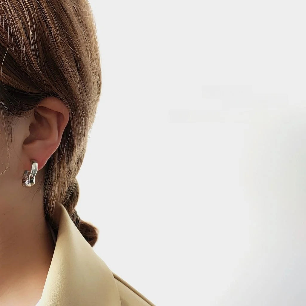 Minimalist Silver Alloy C Shape Small Hoop Earrings For Women Geometric Fashion Jewelry
