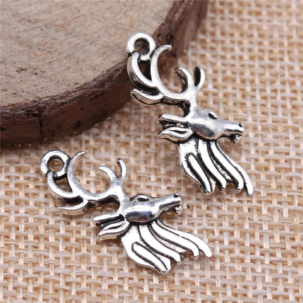 27x11mm 1.5g Antique Silver Zinc Alloy Deer Head Charm Pendant for DIY Necklace Bracelet Jewelry Making