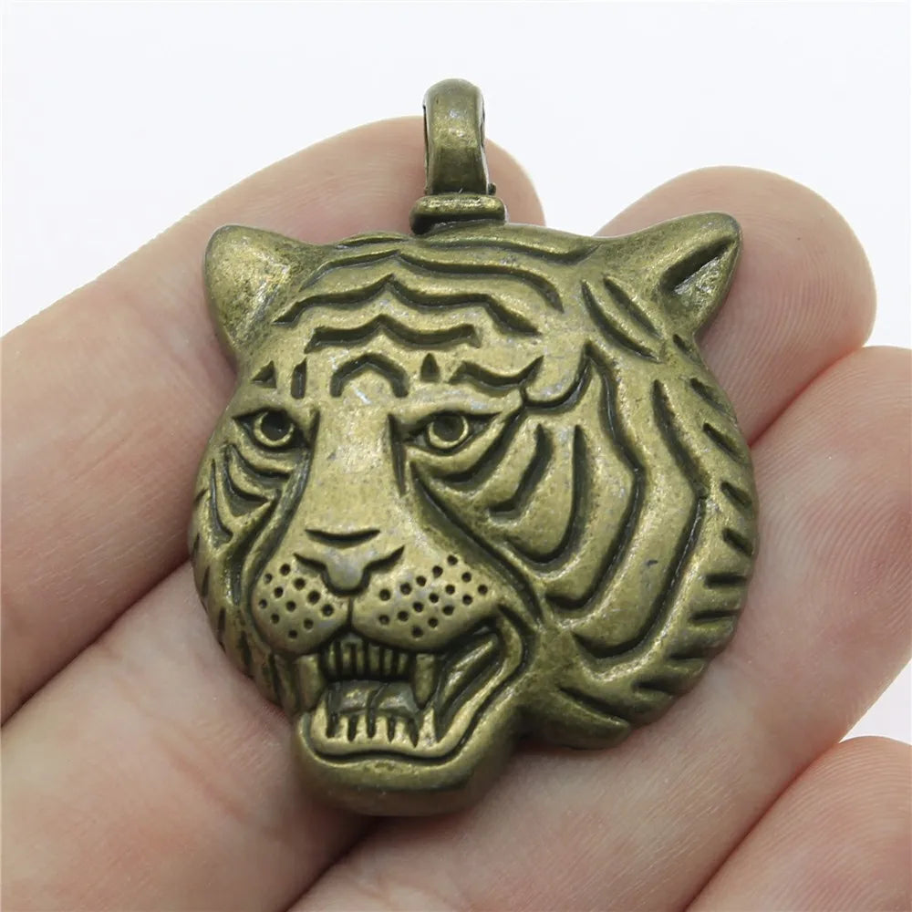 45x34mm 11g Multicolor Zinc Alloy Tiger Head Charm Pendant for DIY Animal Theme Jewelry Making