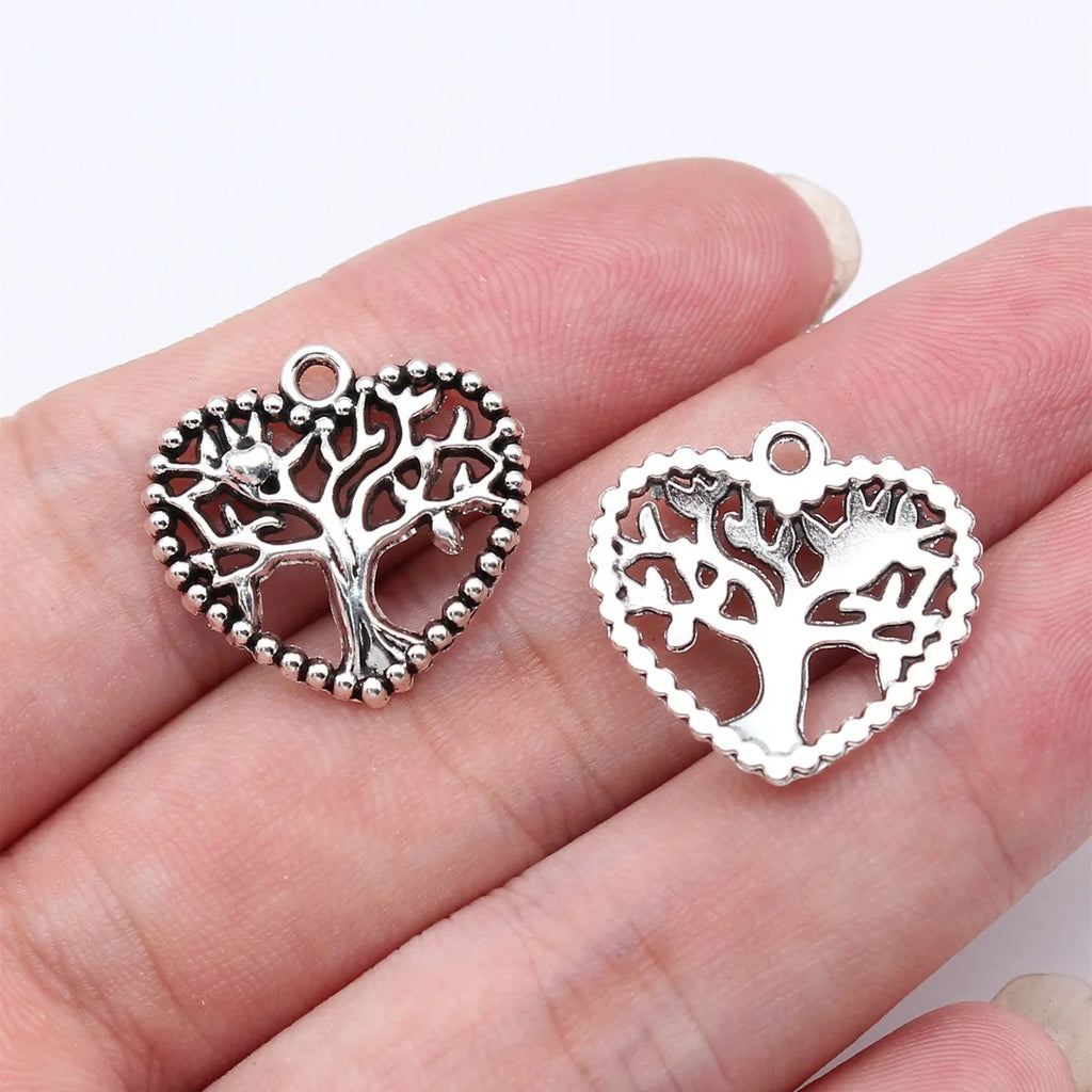20x20mm 1.5g Antique Silver Zinc Alloy Heart Tree Charm Pendant for DIY Vintage Jewelry Making