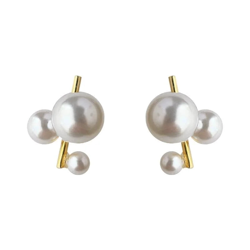 14K Gold Plated Copper Geometric Pearl Drop Earrings For Women, Niche Designer Round Commuter Jewelry