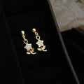 Fresh Sweet 14K Plated Micro Pave Zircon Flower Leaf Copper Drop Earrings