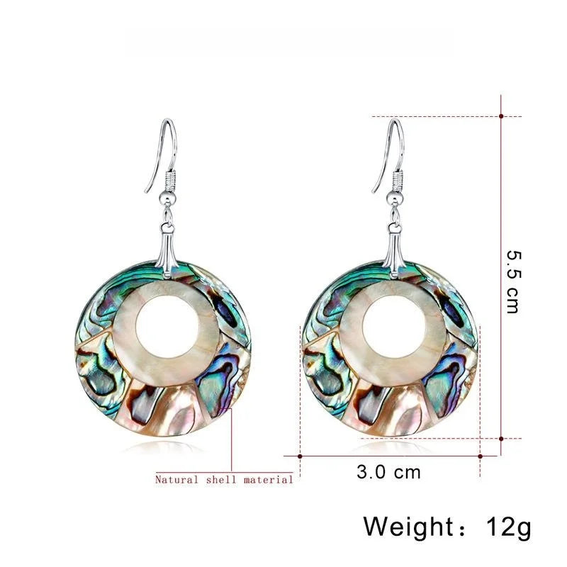 Elegant Natural Shell Round Drop Earrings For Women, Iridescent Alloy Hook Dangle Jewelry For Party Gift