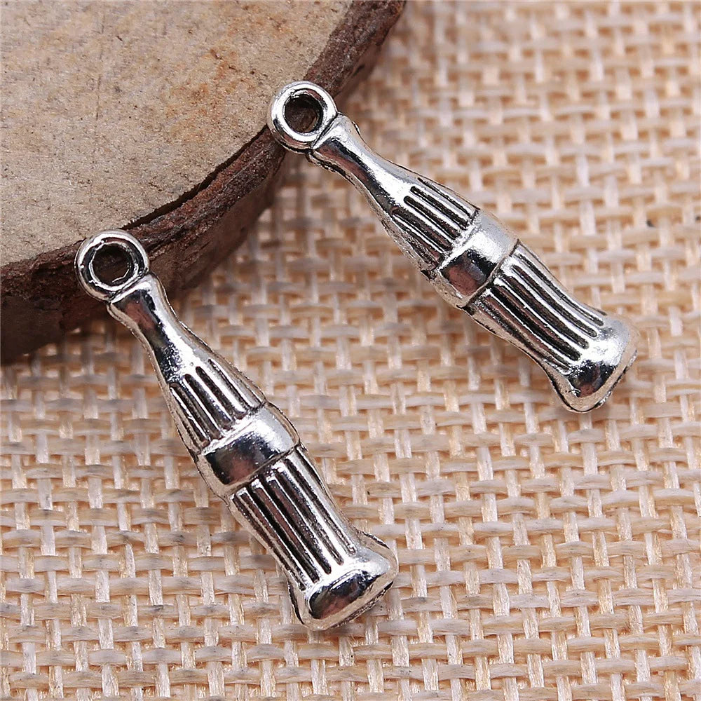 24x5mm 1.3g Antique Silver Zinc Alloy Cola Bottle Charm Pendant for DIY Food Drink Jewelry Making