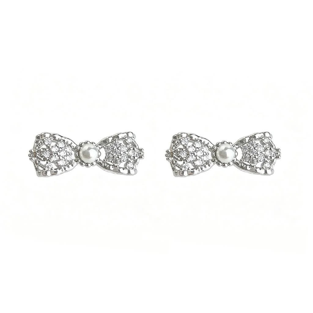 Micro Pave Zircon Copper Bow Stud Earrings Sweet Hollow 3D Minimalist Fashion Jewelry