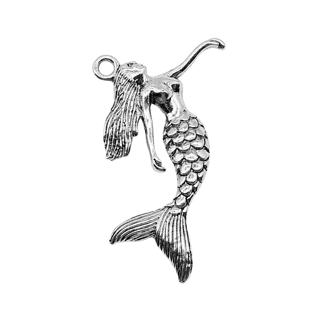 50x57mm 7g Antique Silver Zinc Alloy Mermaid Charm Pendant for DIY Ocean Necklace Jewelry Making