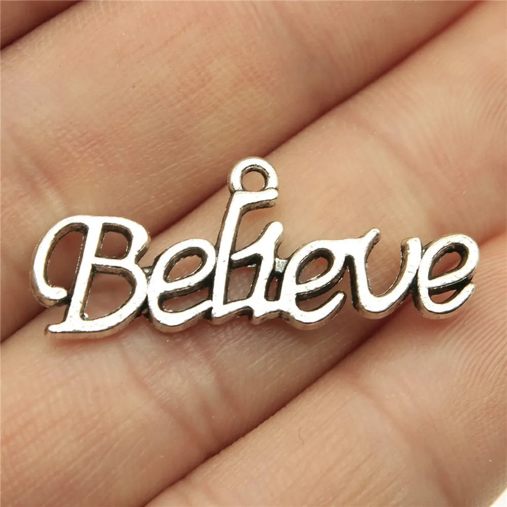 33x13mm 1.3g Antique Silver Zinc Alloy Believe Word Connector Charm for DIY Bracelet Jewelry Making