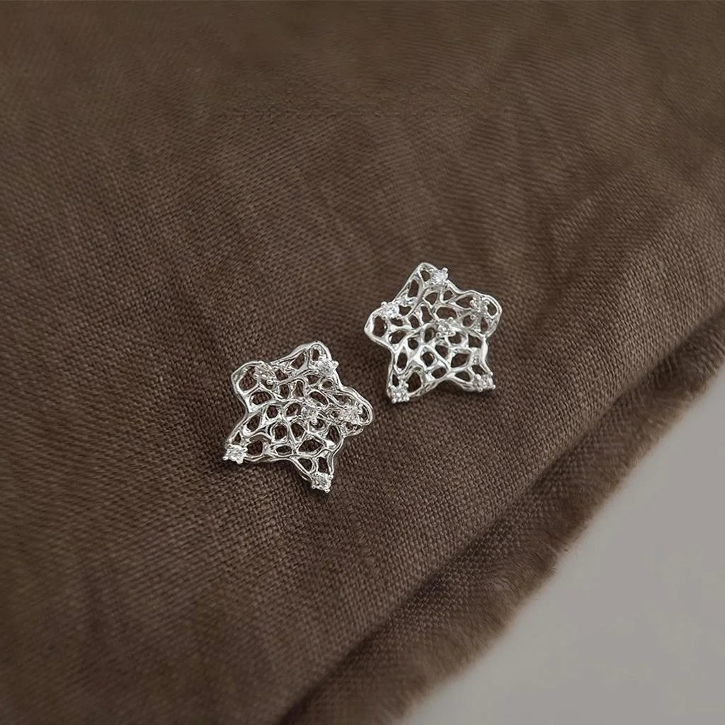 Original Design Hollow Galaxy Star Micro Pave Zircon Stud Earrings Copper