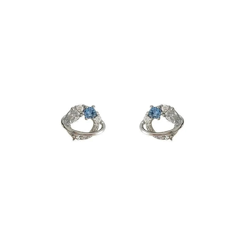 Style Micro Pave Zircon Star Universe Spaceship Copper Stud Earrings