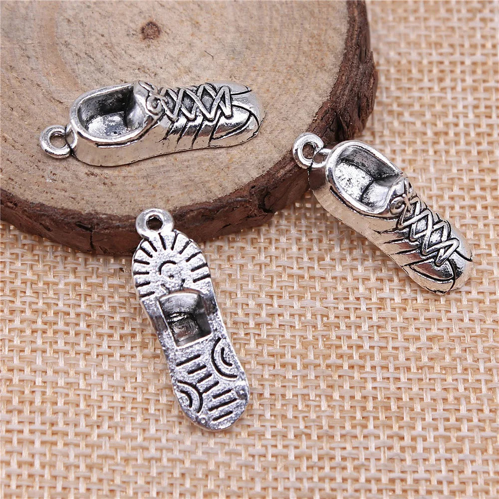 27x9mm 3.3g Antique Silver Zinc Alloy 3D Shoe Charm Pendant for DIY Necklace Bracelet Jewelry