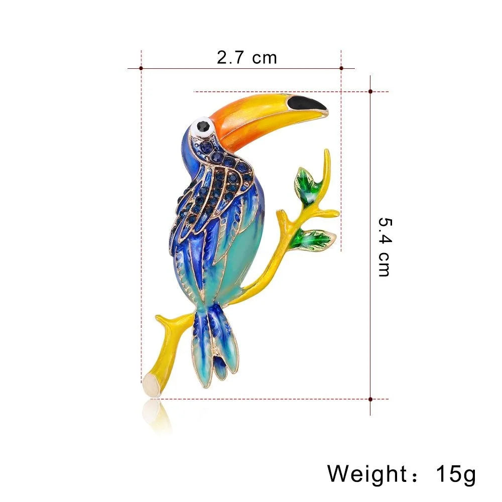 Elegant Enamel Toucan Bird Brooch With Rhinestone Accents, Alloy Lapel Pin Corsage Suit Accessory Gift