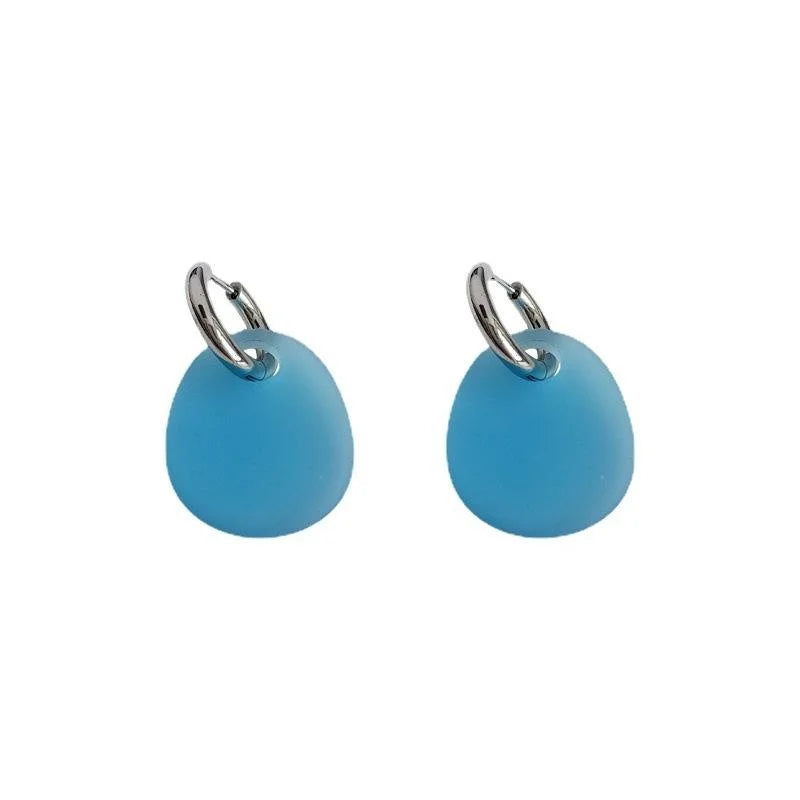 Sweet Sea Blue Frosted Acrylic Geometric Oval Drop Earrings Two Way Summer Jewelry