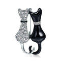 Elegant Black White Enamel Rhinestone Double Cat Brooch, Alloy Lapel Pin Corsage Suit Accessory Gift