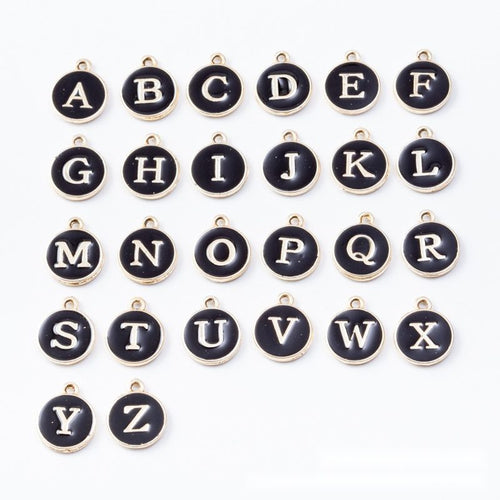 Black and Pink Enamel Alphabet Letter Charms, Gold Tone