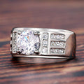 Round Clear Solitaire Geometric Wide Signet Ring In Silver Tone view 4