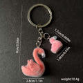 Pink Flocked Flamingo Pair Keychain with Silver Tone Split Ring view 3