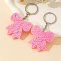 Pink Beaded Bow Charm Keychain With Silver Split Ring view 3