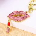Crystal Lip Keychains in Pink and Blue with Matching Lipstick Dangles view 1