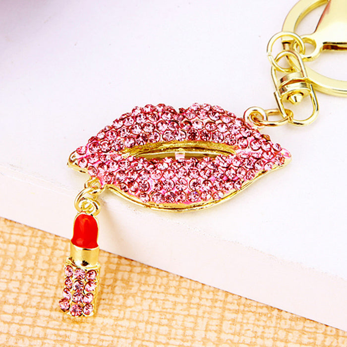 Crystal Lip Keychains in Pink and Blue with Matching Lipstick Dangles