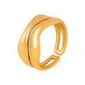 Polished Open Wavy Double Band Rings Gold And Steel view 5