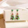 Green Christmas Tree Drop Earrings Santa Hat Red Accents view 2