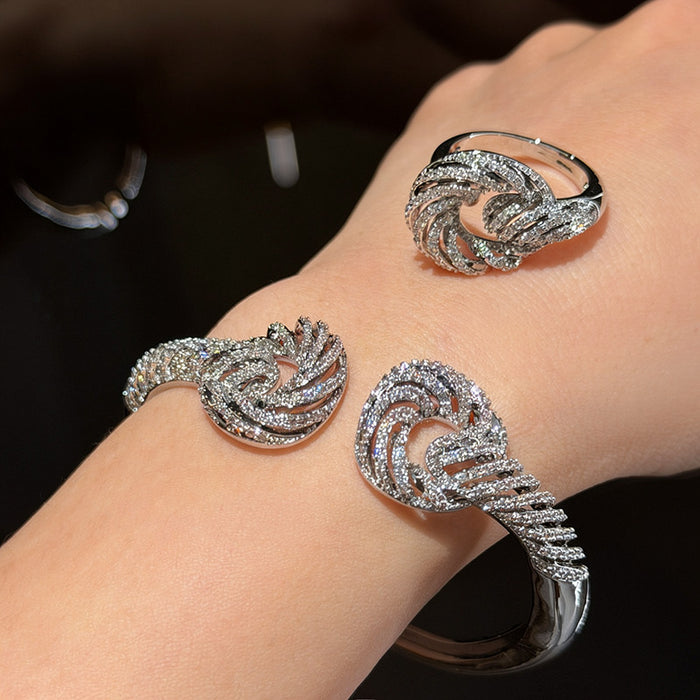 Twisted Pavé Crystal Open Bangle And Matching Knot Rings