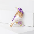 Enamel Bird on Flower Branch Brooch in Blue or Purple view 2
