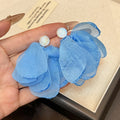 Blue and Yellow Sheer Petal Oversized Flower Earrings view 6