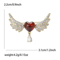 Winged Heart Metal Brooch with Crystal Wings Flanking a Heart with a Dangling Clear Drop view 7