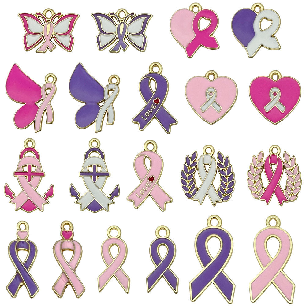 Zinc Alloy Pink Butterfly Heart Ribbon Charm Pendant for DIY Bracelet Keychain
