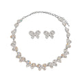Silver Rhinestone Pearl Flower Necklace Earring Sets Two Styles view 5