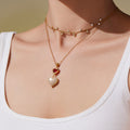 Heart Zircon Station Choker Double Heart Pendant Gold Steel view 2