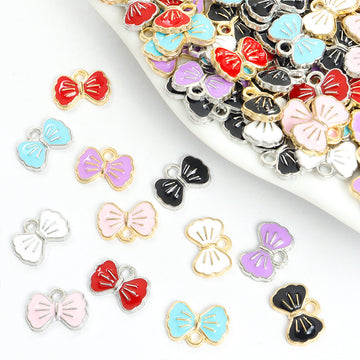 Enamel Double Bow Charms in Gold and Silver Tones, Six Colors
