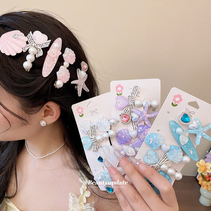 Shell Starfish Pearl Five Piece Hair Clip Sets Four Colors