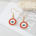 Gold Tone Round Enamel Evil Eye Hook Earrings in Three Colors view 6