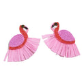 Beaded Flamingo Earrings With Pink Raffia Fringe Skirt view 5