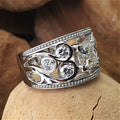 Silver Tone Wide Openwork Princess Cut Clear Stone Ring view 4
