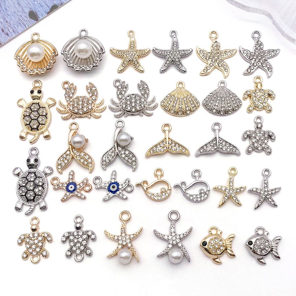Rhinestone Zinc Alloy Seahorse Turtle Starfish Charm Pendant for DIY Bracelet Necklace