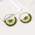 Gold Beaded Fan Hoop Earrings Multicolor Seed Beads view 3