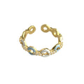 Gold Tone Chain Link Open Rings With Blue And Red Oval Stones view 5